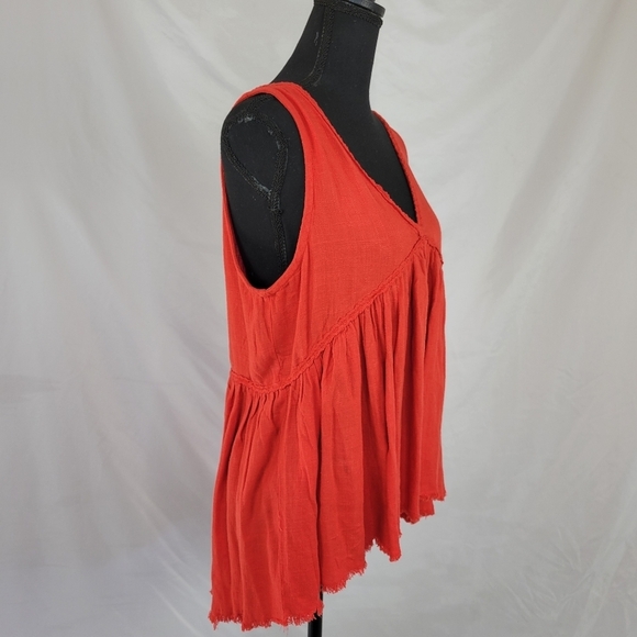 UMGEE Deep V Babydoll Sleevless Top Raw Hem Tie Back Tomatoe Red - Picture 7 of 7